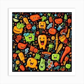 Doodles Vegetables Art Print