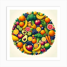 Fresh Fruits And Vegetables In A Circle Art Print