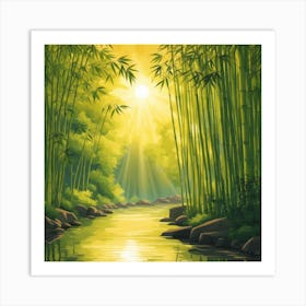 A Stream In A Bamboo Forest At Sun Rise Square Composition 96 Art Print