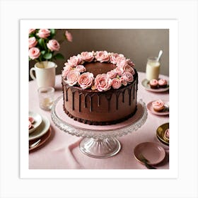 A Delicious Chocolate Cake Adorned With Buttercream Icing And Decorated With Intricate Pink Icing Fl 3665640374 Art Print