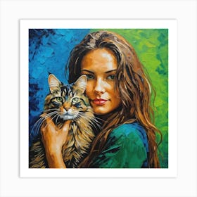 Girl With A Cat 1 Art Print