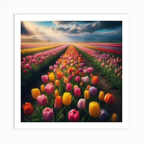 A field of tulips in different colours Art Print