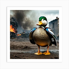 Duck In Flames Art Print