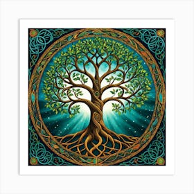 Celtic Tree Of Life, A Tree Of Life With Interconnected Roots And Branches Representing Unity And Growth Art Print