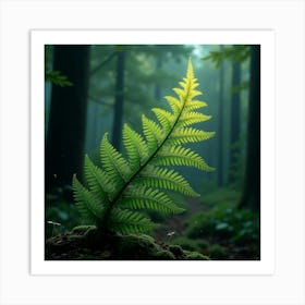 A Fantastical Fern With Fronds Of Glowing, Fractal Patterns In An Enchanted Forest 1 Art Print