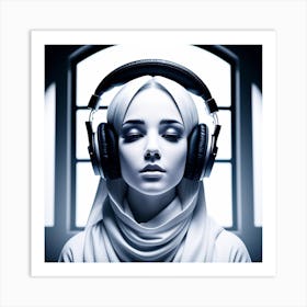 Muslim Woman With Headphones Art Print
