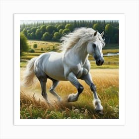 White Horse In The Field Art Print