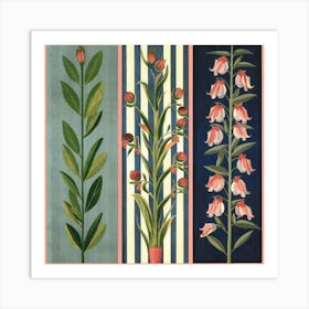 Three equal parts, each part containing a type of flowers 14 Art Print