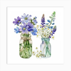 Wildflowers In Mason Jars Art Print