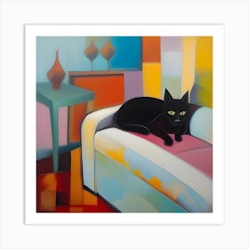 Black Cat On Couch Art Print