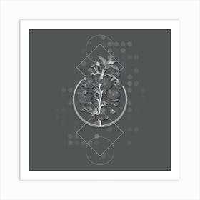 Vintage Pear Tree Flowers Botanical with Line Motif and Dot Pattern in Ghost Gray Art Print