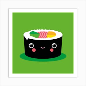 Happy Kawaii Sushi Maki Square Art Print