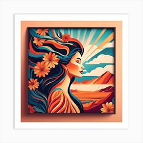 Of A Woman With Flowers Art Print