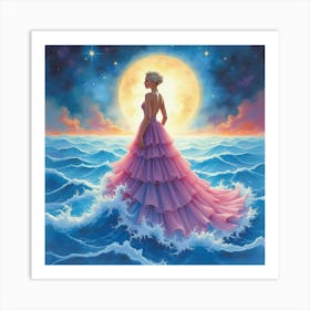 Lady Gaga In Watercolor With An Elegant Gown Flowing Like Waves In A Cosmic Sea 1 Art Print