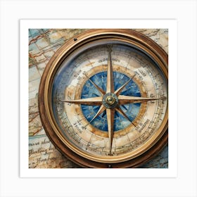 Compass On A Map Art Print