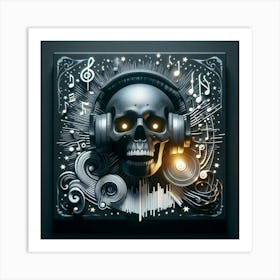 Skull With Headphones 6 Art Print