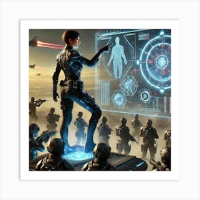 A Dynamic Sci Fi Scene Showcasing Zoya Nightshade Tactical Leadership Art Print