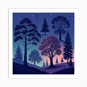 Night Sky With Trees Art Print