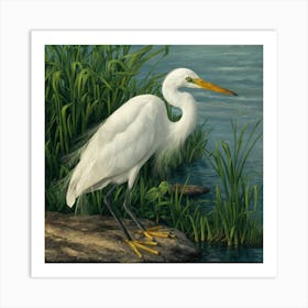 Egret William Morris Style Bird (5) Art Print