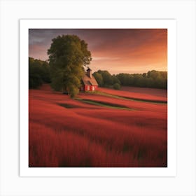 Red Field At Sunset Art Print