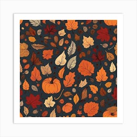 Autumn Leaves Seamless Pattern 3 Art Print