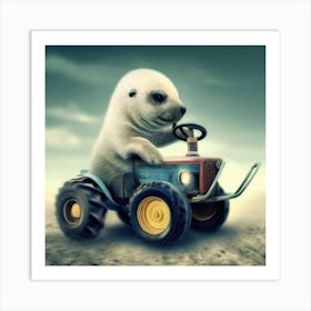 Seal Driving Tractor Art Print