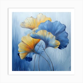 Blue And Yellow Ginkgo Leaves Art Print