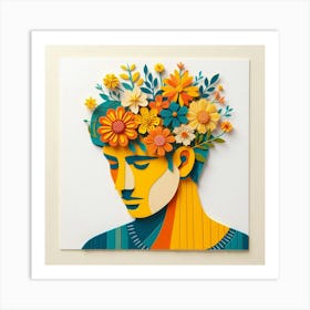 Man With Flowers In His Head Art Print