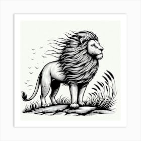 Line Art lion 3 Art Print