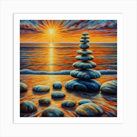 Zen balancing stones at sunset 8 Art Print