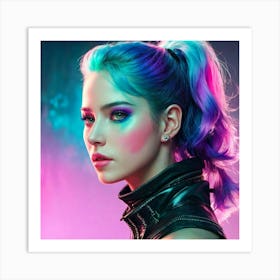 Girl With Colorful Hair 2 Art Print