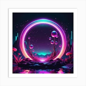 Neon Fantasy Scene Art Print