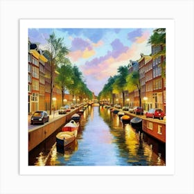 Amsterdam Canal Summer Aerial View Painting Art Print 4 Art Print