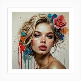 Girl With Flowers In Her Hair Art Print