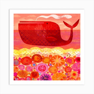 The Red Whale Square Art Print