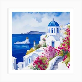 Greece Watercolor Painting Art Print