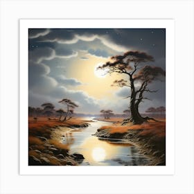 Moonlight Landscape Art Print