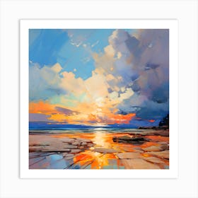 Abstract Colorful Rocky Beach Sunset Art Print