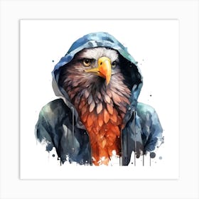 Watercolour Cartoon Eagle In A Hoodie Art Print