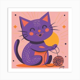 Cat Playing With Yarn 1 Art Print