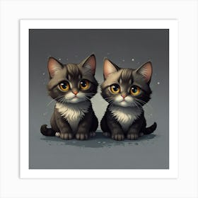 Isometric cute adorable big eyes spacecat male and a female kawaii cat, teasing mood, professional graphics, clipart for t-shirt print 525252 Art Print