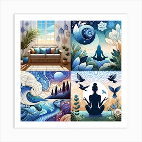 Set Of Four Watercolor Paintings Art Print