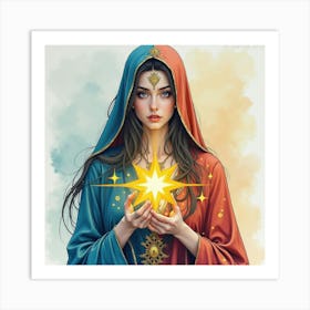 Serene Sorceress With A Starry Orb, Watercolor 1 Art Print