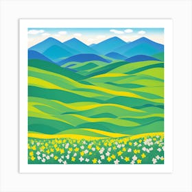 Landscape With Mountains And Flowers Art Print