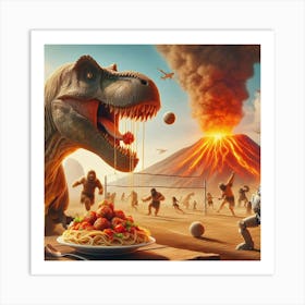 Dinosaurs Eat Spaghetti 1 Art Print