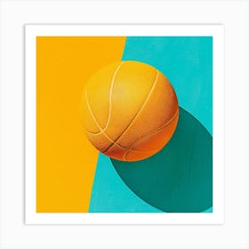 Basketball On A Blue And Yellow Background Art Print