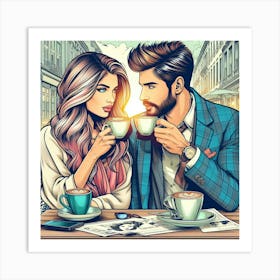 Couple Drinking Coffee 1 Art Print