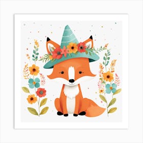Floral Baby Fox Nursery Illustration (31) 1 Art Print