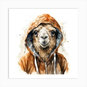 Watercolour Cartoon Dromedary In A Hoodie Art Print