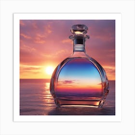 Vivid Colorful Sunset Viewed Through Beautiful Crystal Glass Bottel, Close Up, Award Winning Photo (2) Art Print